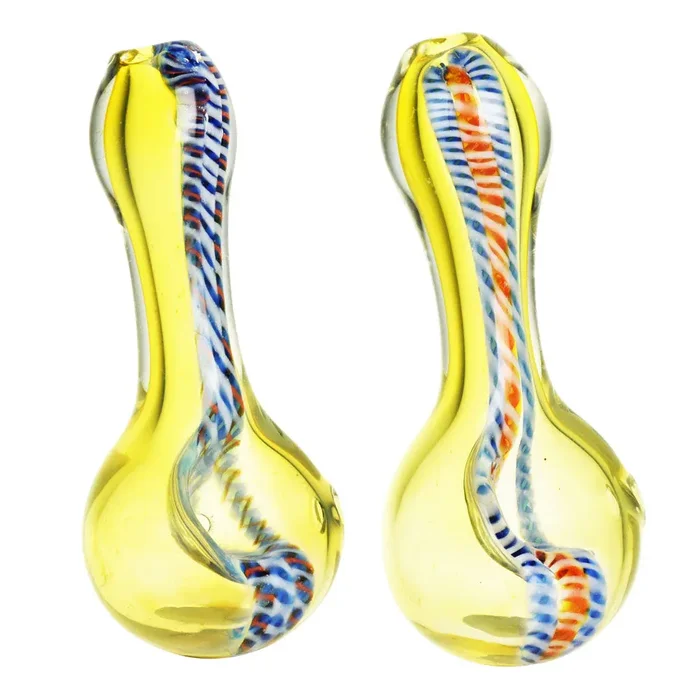 Rope Stripe Fumed Glass Spoon Pipe | 3.5″ | Colors Vary
