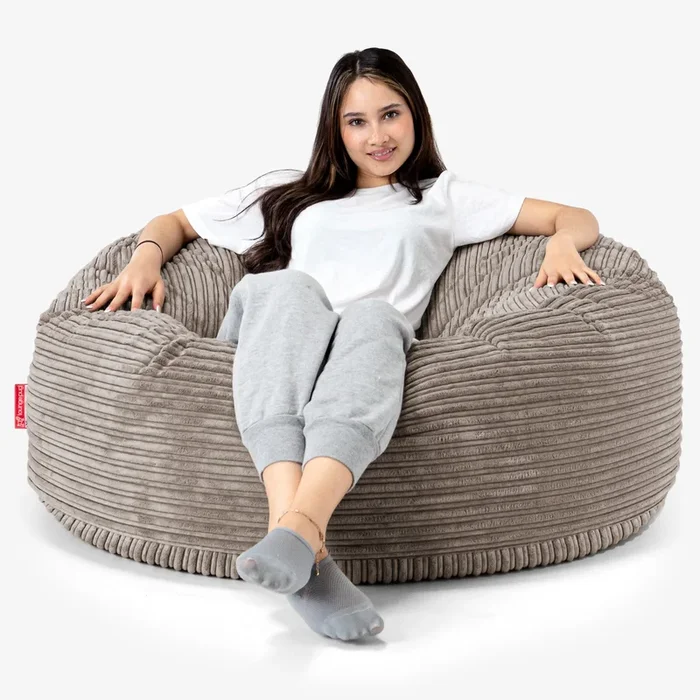 Sækkestol Sofa ‘Mammut’ – Klassisk Jernbanefløjl Duegrå