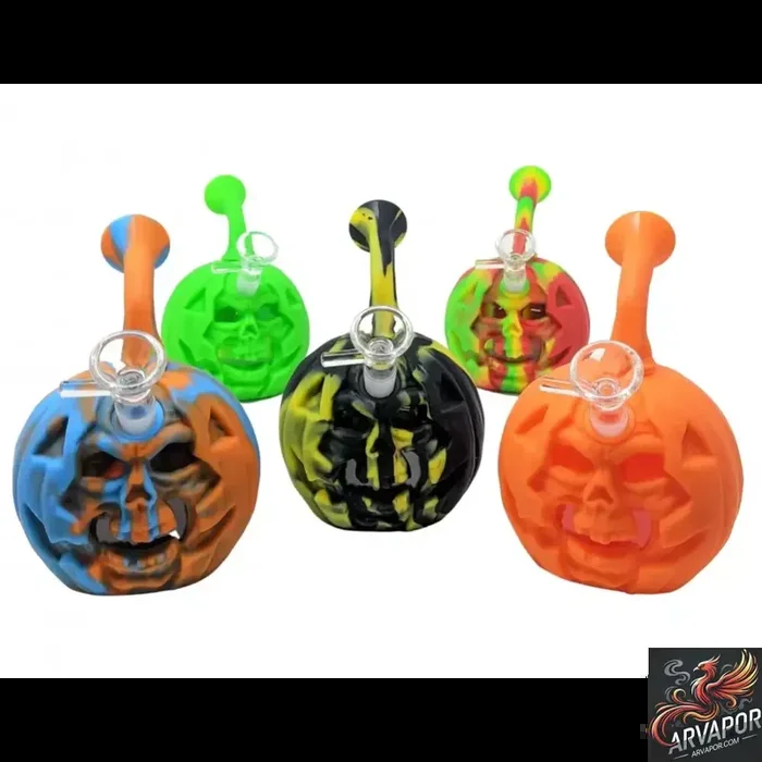 Silicone Water Pipe with Glass Chamber and Pumpkin Smiley Face