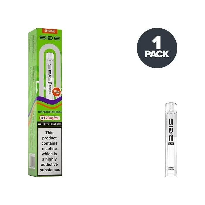 SKE Bar 600 Prefilled Pods with Kiwi, Passionfruit, and Guava Flavors