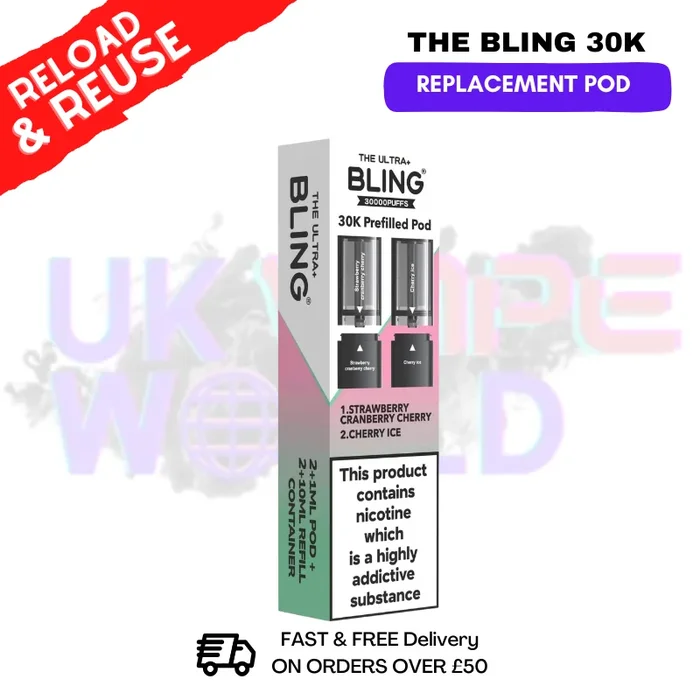 Strawberry Cranberry Cherry Bling 30k REFIL PACK Ultra Plus Pods – £6.99