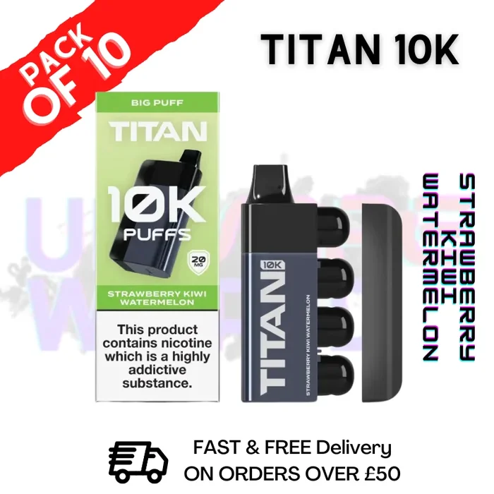Strawberry Kiwi Watermelon – Titan 10K Prefilled Vape Kit Box Pack Of 10