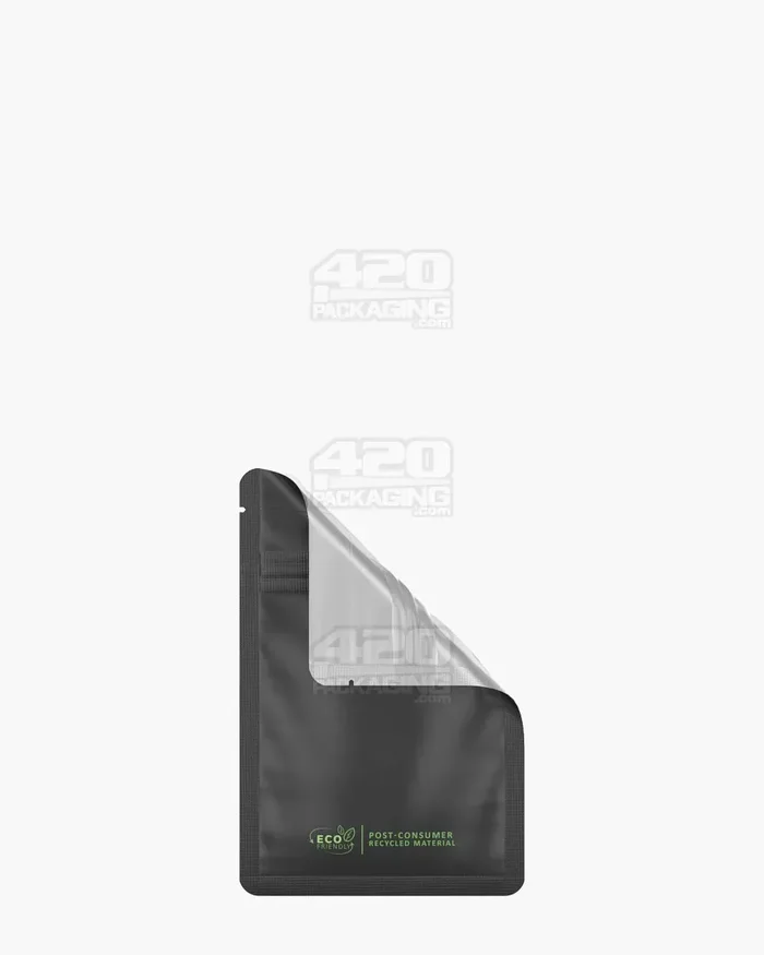 Tamper Evident | Glossy Black Vista PCR Mylar Bags (Tear Notch) | 3in x 4.5in – 1g – 1000 Count