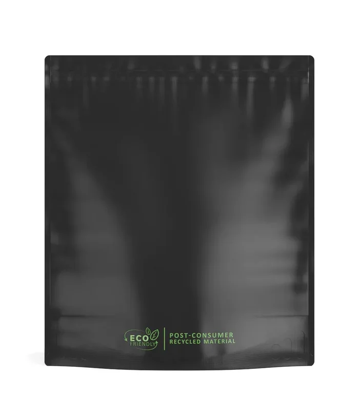 Tamper Evident | Matte Black Mylar PCR Bags (No Tear Notch) | 14.6in x 16.4in – 448g – 100 Count
