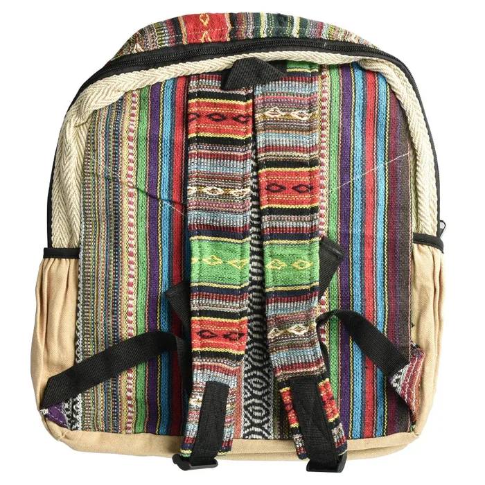 ThreadHeads Black Leaf Colorful Stripes Hemp Backpack | 12″x15″