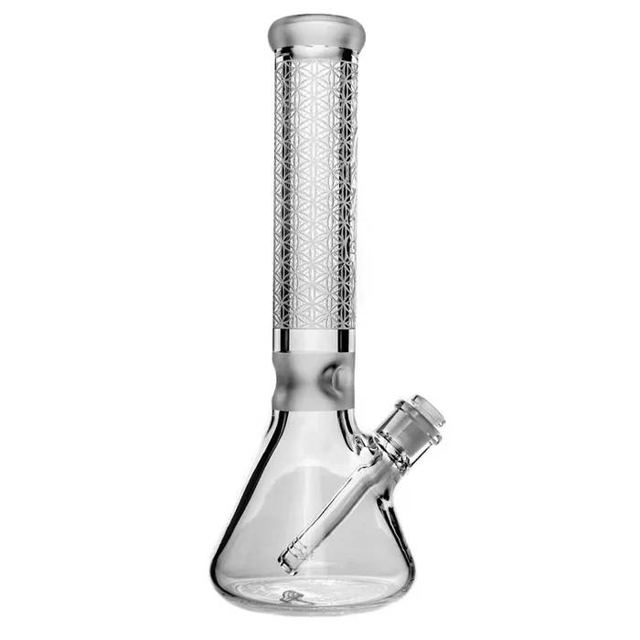 Tri Leaf Sandblasted Glass Bong – 14 ” – Beaker