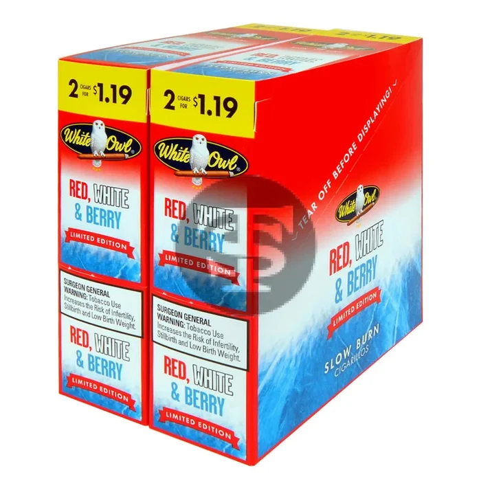 White Owl Cigarillos $1.19 Pre Priced 30 Packs of 2 Cigars Red, White & Berry