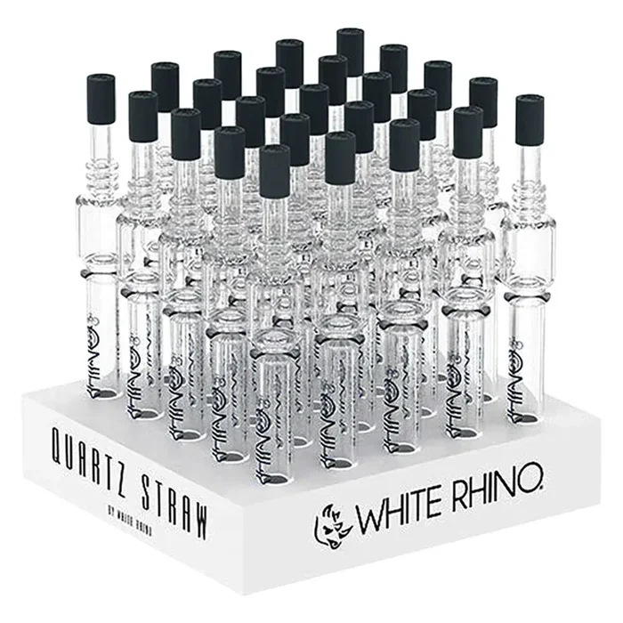 White Rhino Quartz Dab Straw V4 w/ Silicone Cap | 5″ | 25ct Display