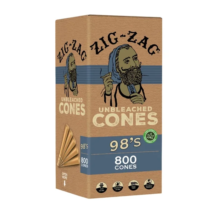 Zig Zag 98’s Unbleached Bulk Cones | Box of 800