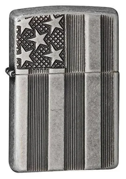 Zippo Lighter – American Flag Armor Antique Silver Plate