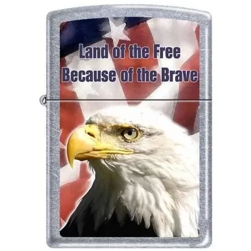 Zippo Lighter – Land of the Free Because of the Brave Street Chrome