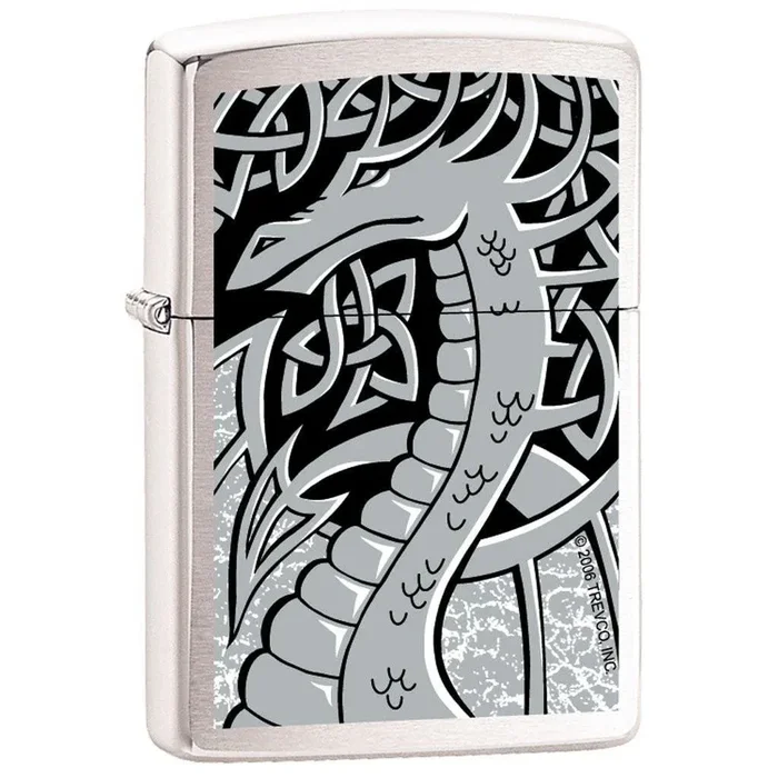 Zippo Lighter – Silver Dragon Brushed Chrome