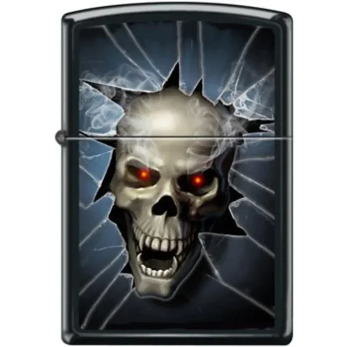 Zippo Lighter – Skull Broken Glass Black Matte